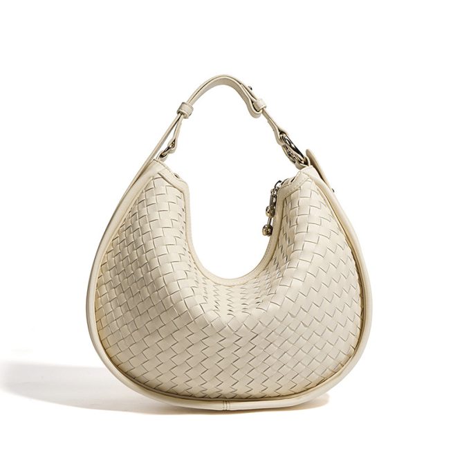 Genuine Leather Woven Crescent Bag