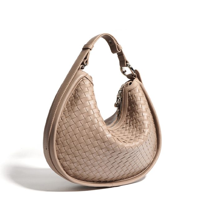 Genuine Leather Woven Crescent Bag