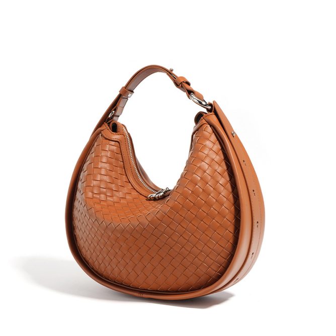 Genuine Leather Woven Crescent Bag