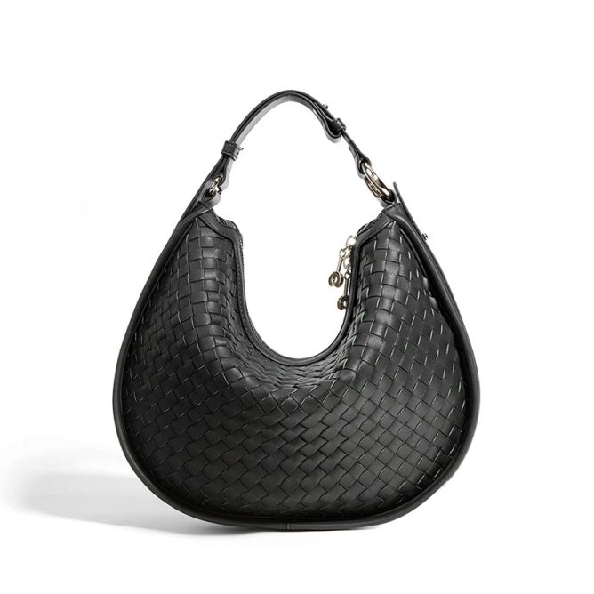 Genuine Leather Woven Crescent Bag