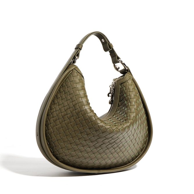 Genuine Leather Woven Crescent Bag